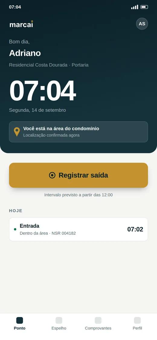 Tela de confirmação de marcação registrada
